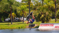 photo of wakeboarder air trick at ski rixen