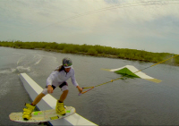 Cory Anderson wakeboarding at Keys Cable in Marathon, Florida