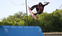 photo of pro wakeboarder benjamin hoppe on quarter pipe at hydrous